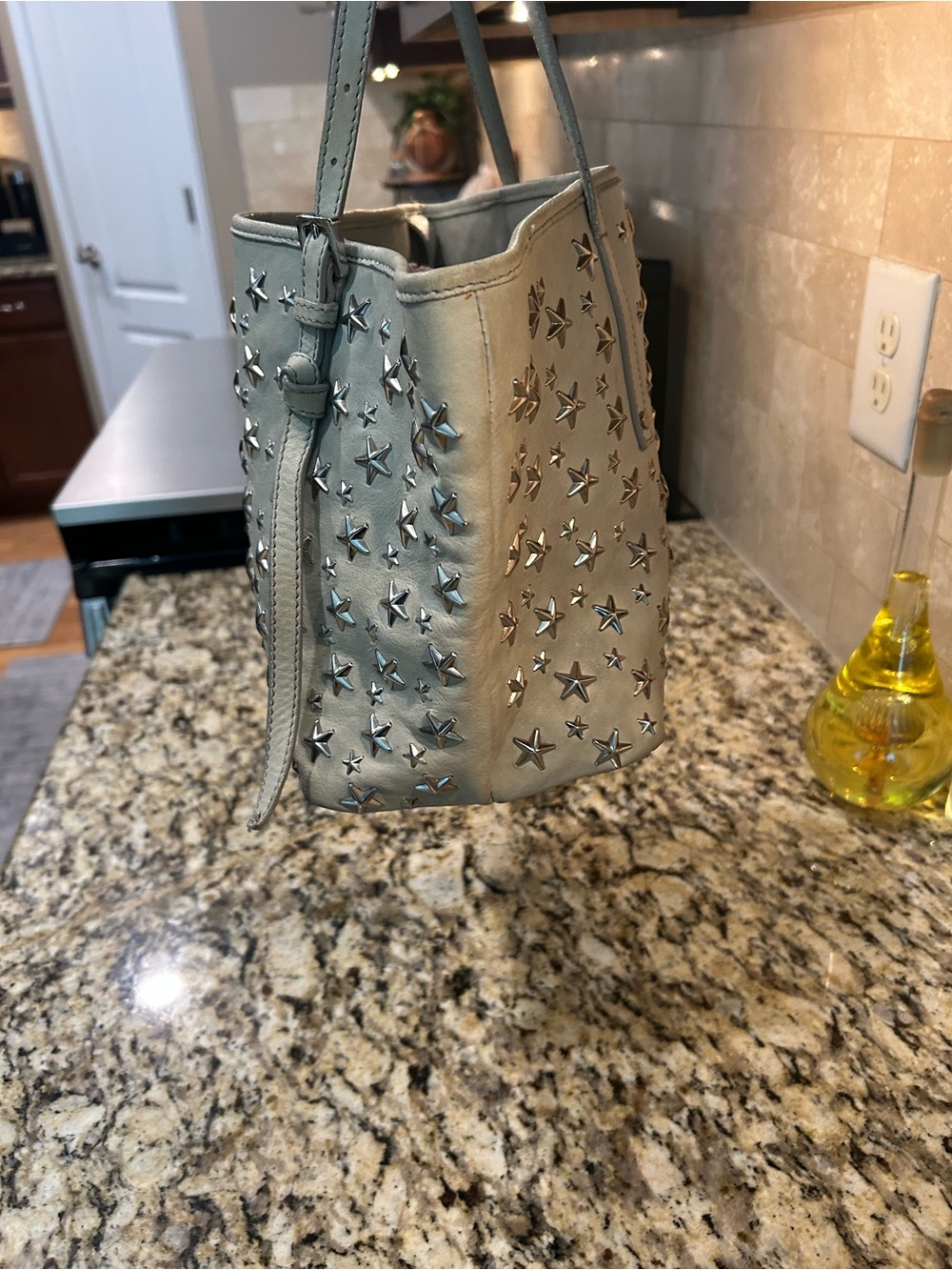 Jimmy Choo Sasha Gray Leather Star Studded Tote Bag - Picture 3 of 9